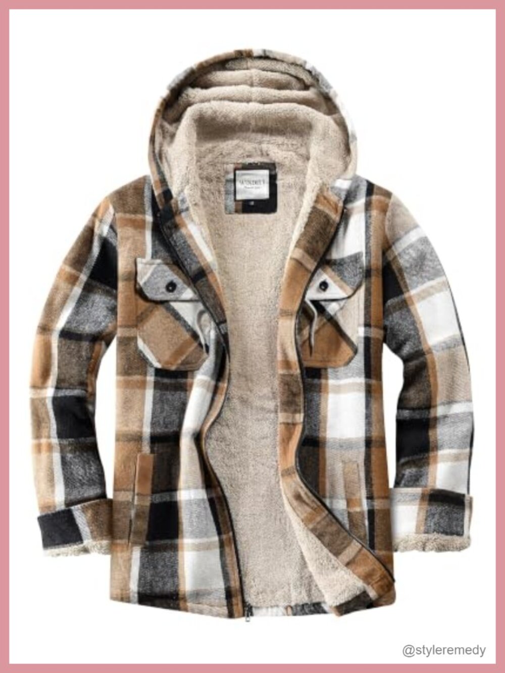 Women's Full Zip Fleece Plaid Hooded Shacket Sherpa Lined Jacket
